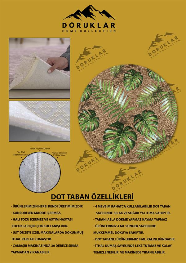 Dijital Baskı Kaymaz Taban Yıkanabilir Hasır-Jüt Görünümlü Yuvarlak Halı