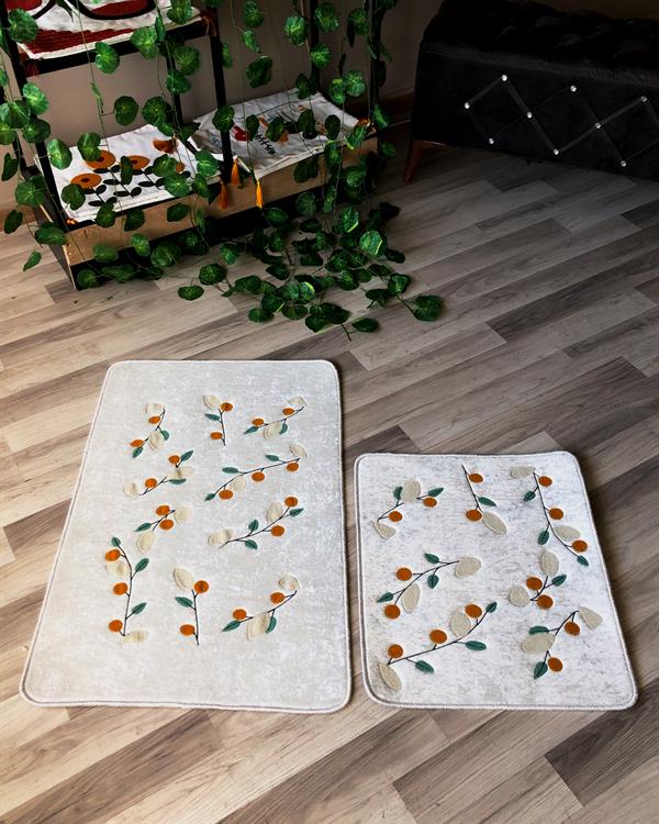 Dijital Baskı Kaymaz Taban Yıkanabilir 2'li Punch Banyo Paspas Takımı PCP001