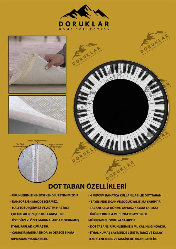 Dijital Baskı Kaymaz Taban Yıkanabilir Piano  Görünümlü Yuvarlak Halı