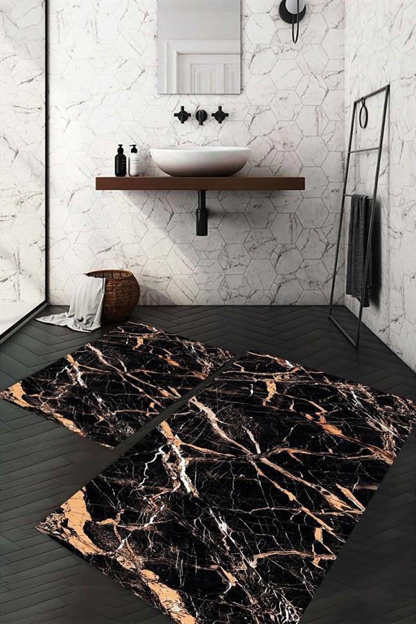 Dijital Baskı Kaymaz Taban Yıkanabilir 2'li Banyo Paspas Takımı