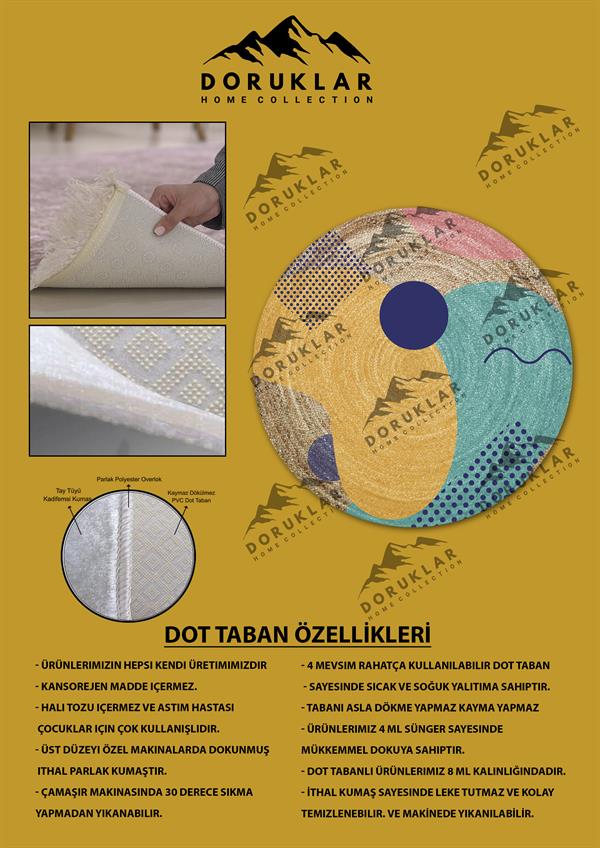 Dijital Baskı Kaymaz Taban Yıkanabilir Hasır-Jüt Görünümlü Yuvarlak Halı