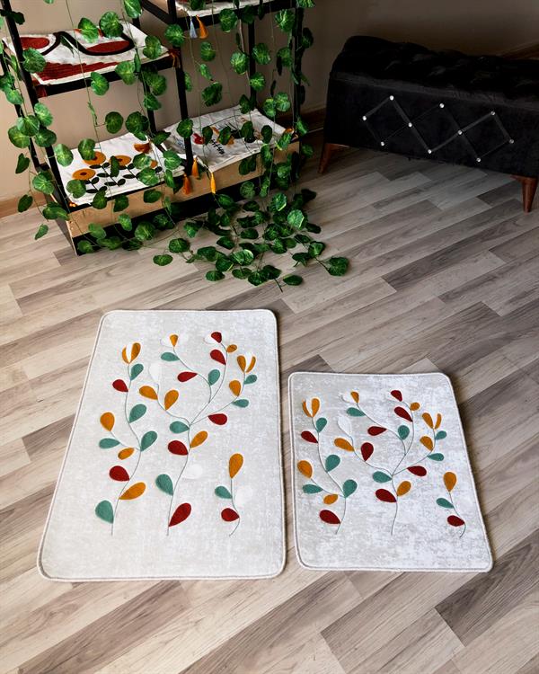 Dijital Baskı Kaymaz Taban Yıkanabilir 2'li Punch Banyo Paspas Takımı PCP003