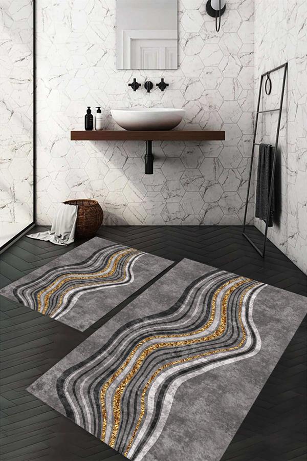 Dijital Baskı Kaymaz Taban Yıkanabilir 2'li Banyo Paspas Takımı