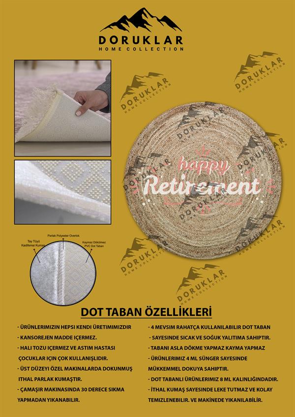 Dijital Baskı Kaymaz Taban Yıkanabilir Hasır-Jüt Görünümlü Yuvarlak Halı
