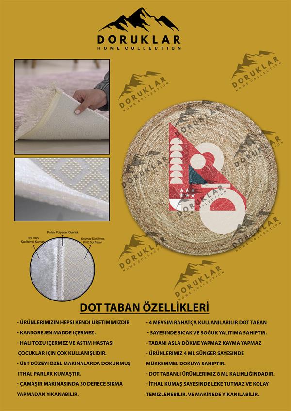 Dijital Baskı Kaymaz Taban Yıkanabilir Hasır-Jüt Görünümlü Yuvarlak Halı
