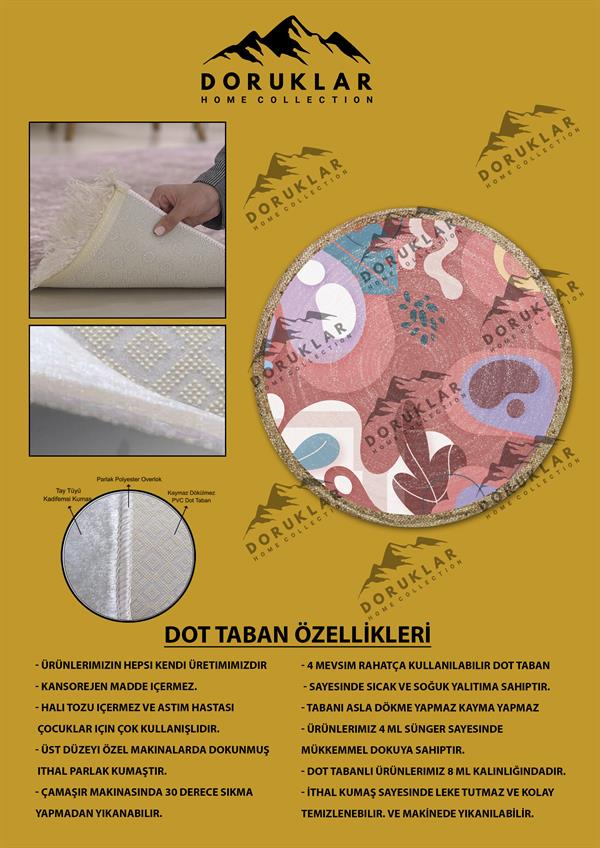 Dijital Baskı Kaymaz Taban Yıkanabilir Hasır-Jüt Görünümlü Yuvarlak Halı