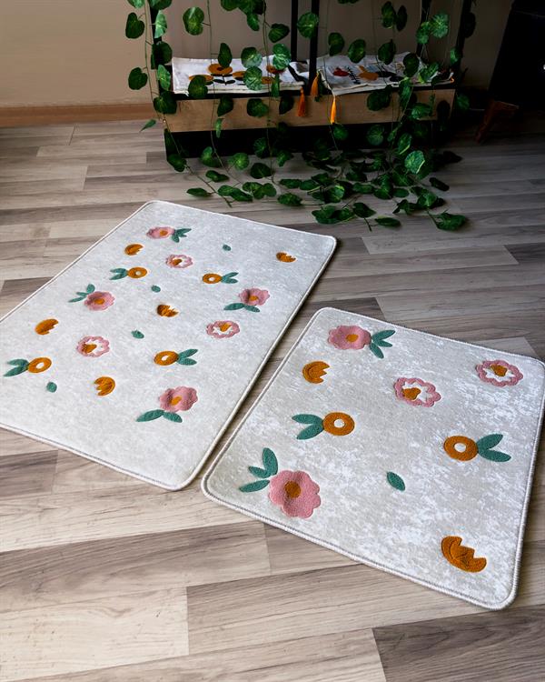 Dijital Baskı Kaymaz Taban Yıkanabilir 2'li Punch Banyo Paspas Takımı PCP002