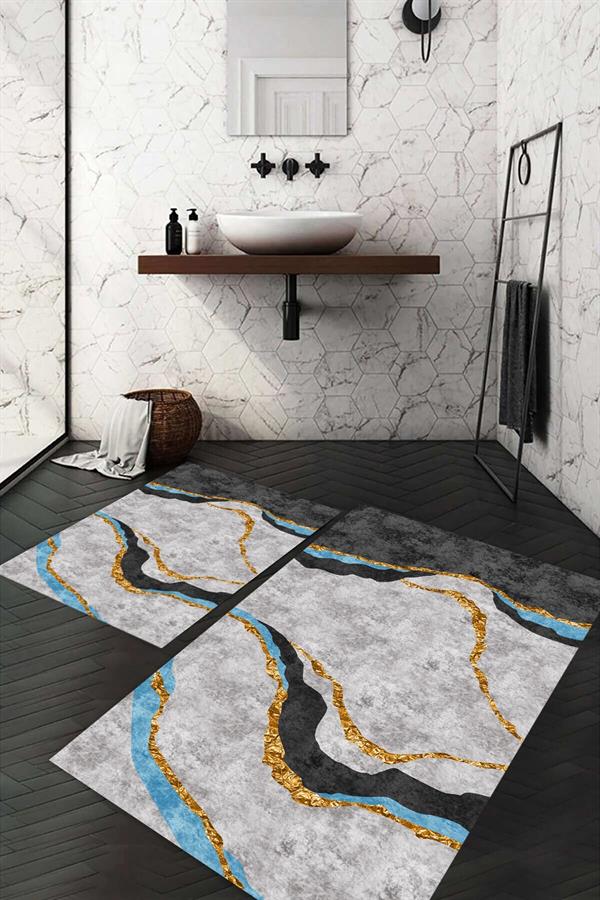 Dijital Baskı Kaymaz Taban Yıkanabilir 2'li Banyo Paspas Takımı