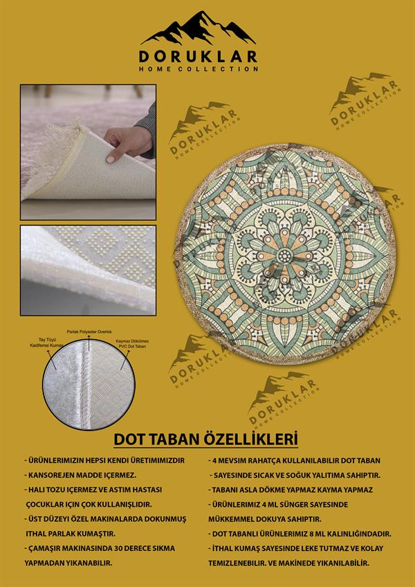 Dijital Baskı Kaymaz Taban Yıkanabilir Hasır-Jüt Görünümlü Yuvarlak Halı
