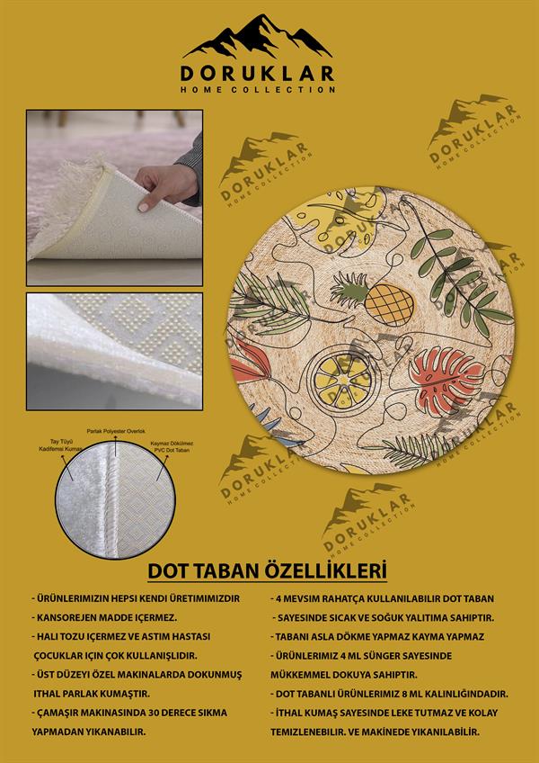 Dijital Baskı Kaymaz Taban Yıkanabilir Hasır-Jüt Görünümlü Yuvarlak Halı