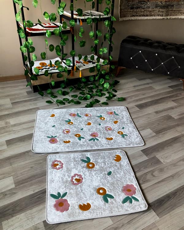 Dijital Baskı Kaymaz Taban Yıkanabilir 2'li Punch Banyo Paspas Takımı PCP002