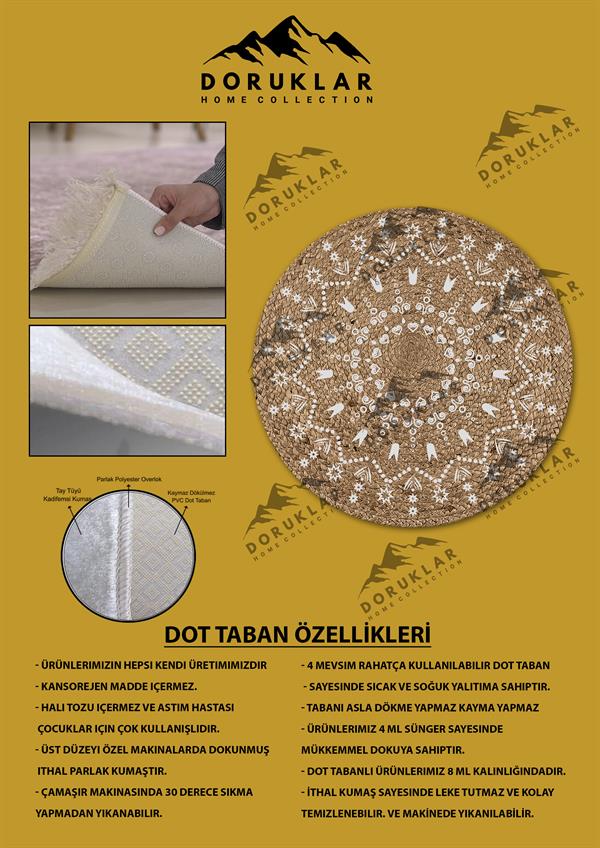 Dijital Baskı Kaymaz Taban Yıkanabilir Hasır-Jüt Görünümlü Yuvarlak Halı