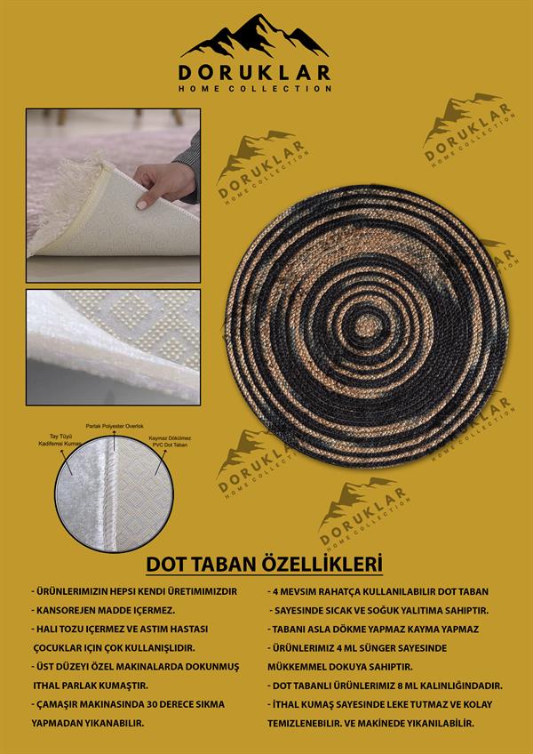 Dijital Baskı Kaymaz Taban Yıkanabilir Hasır-Jüt Görünümlü Yuvarlak Halı