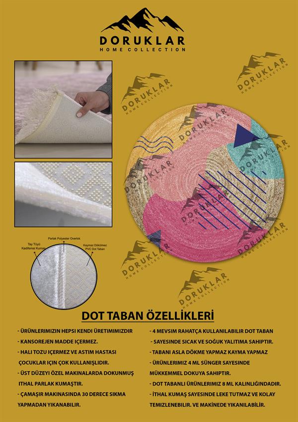 Dijital Baskı Kaymaz Taban Yıkanabilir Hasır-Jüt Görünümlü Yuvarlak Halı