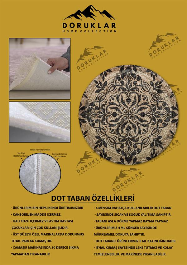 Dijital Baskı Kaymaz Taban Yıkanabilir Hasır-Jüt Görünümlü Yuvarlak Halı