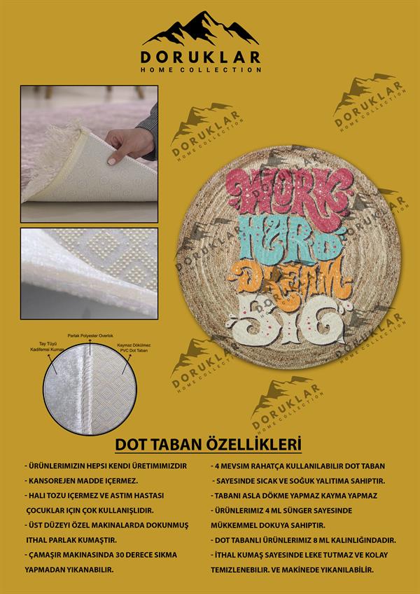 Dijital Baskı Kaymaz Taban Yıkanabilir Hasır-Jüt Görünümlü Yuvarlak Halı