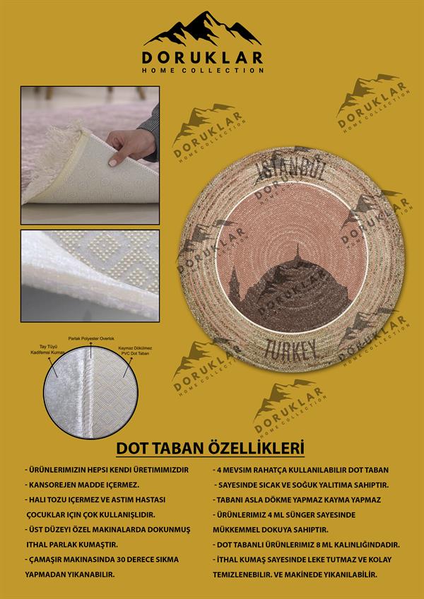 Dijital Baskı Kaymaz Taban Yıkanabilir Hasır-Jüt Görünümlü Yuvarlak Halı