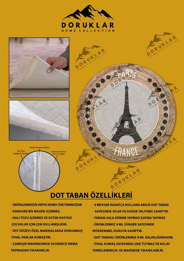 Dijital Baskı Kaymaz Taban Yıkanabilir Hasır-Jüt Görünümlü Yuvarlak Halı