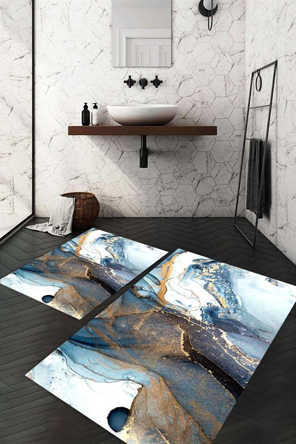 Dijital Baskı Kaymaz Taban Yıkanabilir 2'li Banyo Paspas Takımı