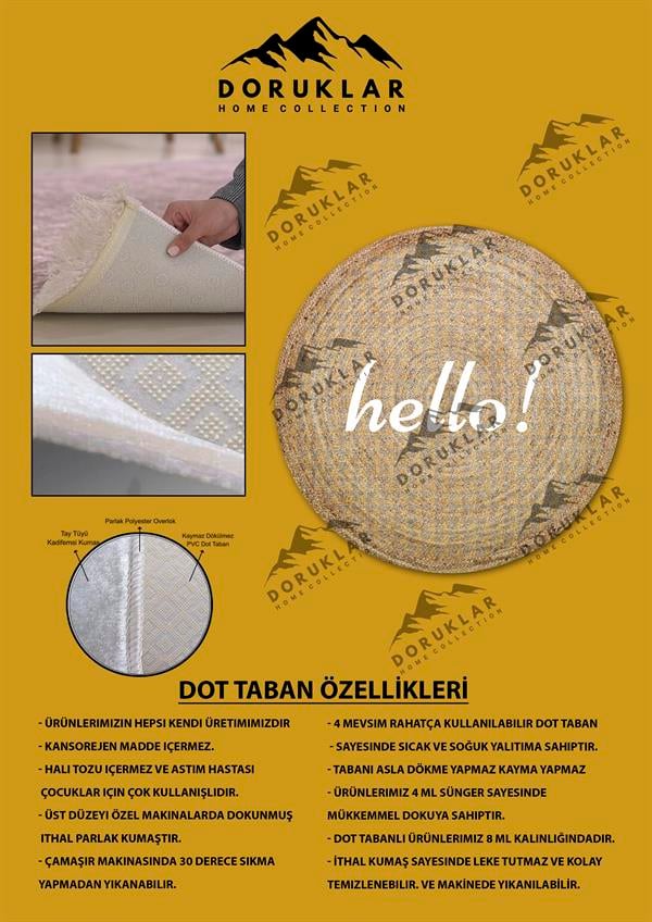 Dijital Baskı Kaymaz Taban Yıkanabilir Hasır-Jüt Görünümlü Yuvarlak Halı