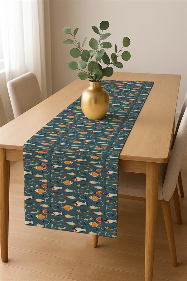 Dijital Baskı Pamuklu Keten Kumaş 150x200cm Masa Örtüsü - Runner Hediyeli MSRT013