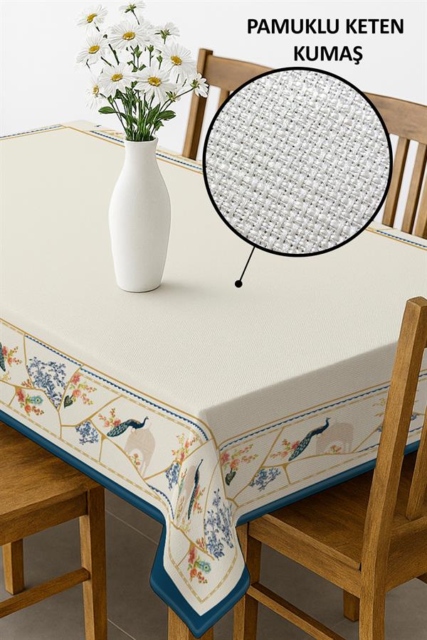 Dijital Baskı Pamuklu Keten Kumaş 150x200cm Masa Örtüsü - Runner Hediyeli MSRT007