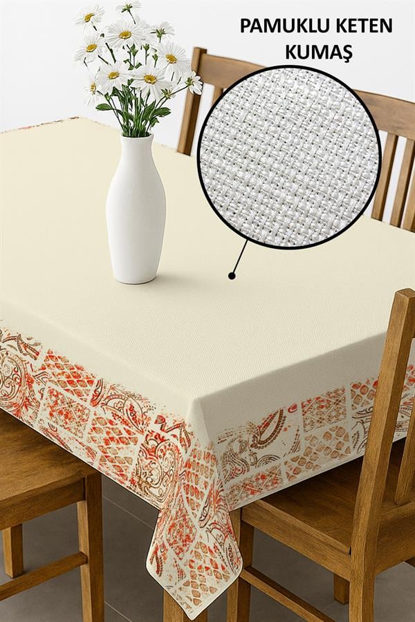 Dijital Baskı Pamuklu Keten Kumaş 150x200cm Masa Örtüsü - Runner Hediyeli MSRT002