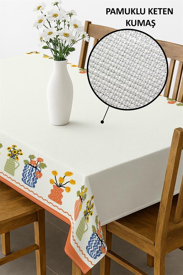 Dijital Baskı Pamuklu Keten Kumaş 150x200cm Masa Örtüsü - Runner Hediyeli MSRT006