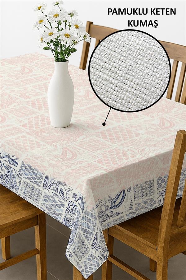 Dijital Baskı Pamuklu Keten Kumaş 150x200cm Masa Örtüsü - Runner Hediyeli MSRT003