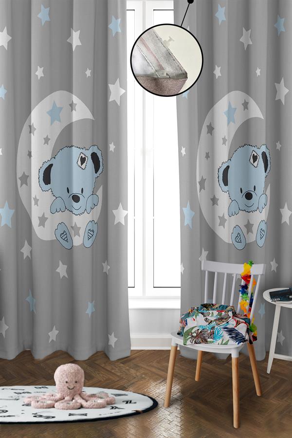 Dijital Baskı Yıkanabilir Ayıcık Desenli 2 Kanat Bebek ve Çocuk Odası Fon Perdesi