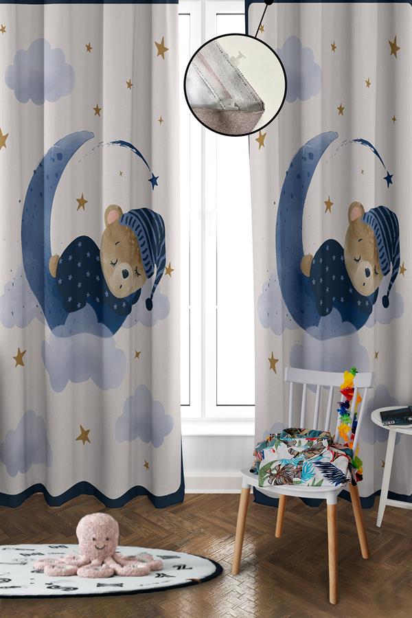 Dijital Baskı Yıkanabilir Ayıcık Desenli 2 Kanat Bebek ve Çocuk Odası Fon Perdesi