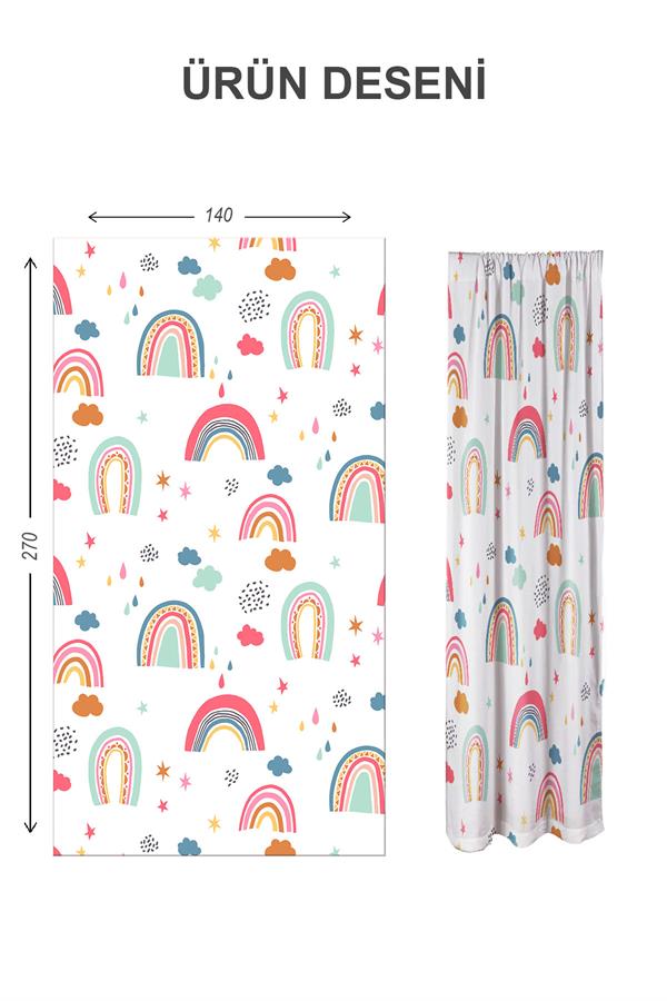 Dijital Baskı Yıkanabilir Dekoratif Modern Desenli 2 Kanat Bebek ve Çocuk Odası Fon Perdesi RB01