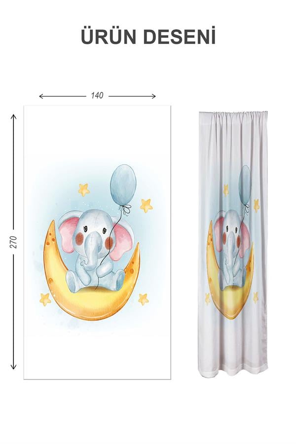 Dijital Baskı Yıkanabilir Dekoratif Modern Desenli 2 Kanat Bebek ve Çocuk Odası Fon Perdesi RB10