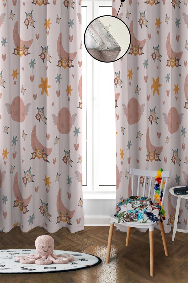 Dijital Baskı Yıkanabilir Dekoratif Modern Desenli 2 Kanat Bebek ve Çocuk Odası Fon Perdesi RB07