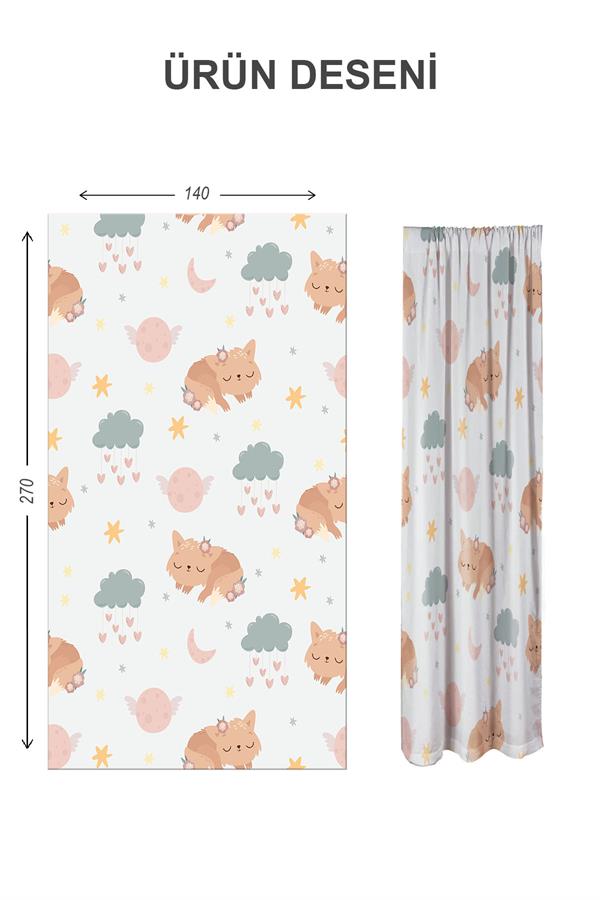 Dijital Baskı Yıkanabilir Dekoratif Modern Desenli 2 Kanat Bebek ve Çocuk Odası Fon Perdesi RB09