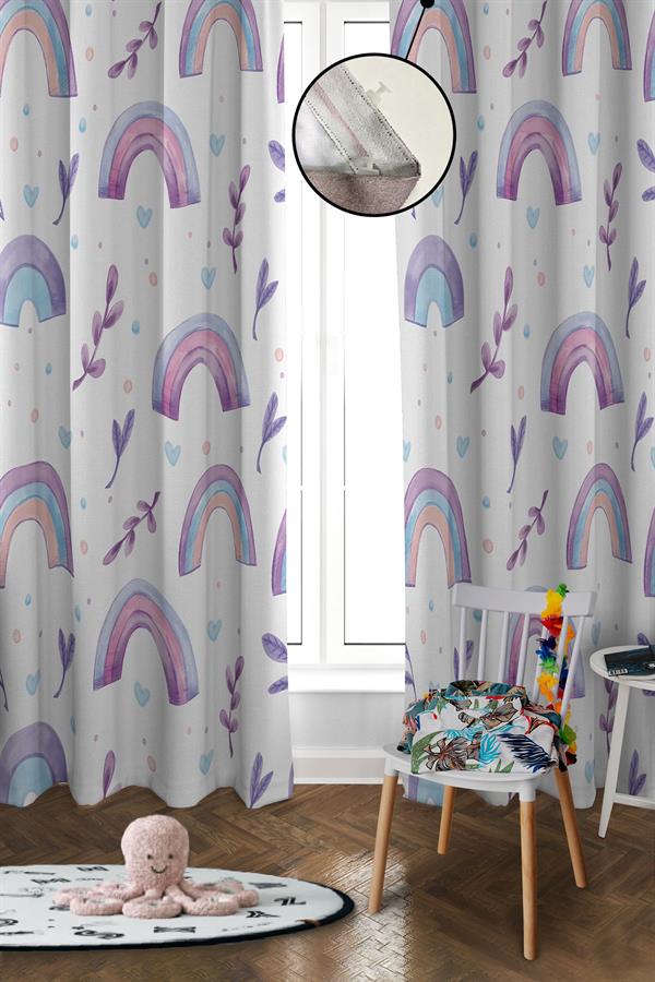 Dijital Baskı Yıkanabilir Dekoratif Modern Desenli 2 Kanat Bebek ve Çocuk Odası Fon Perdesi RB05