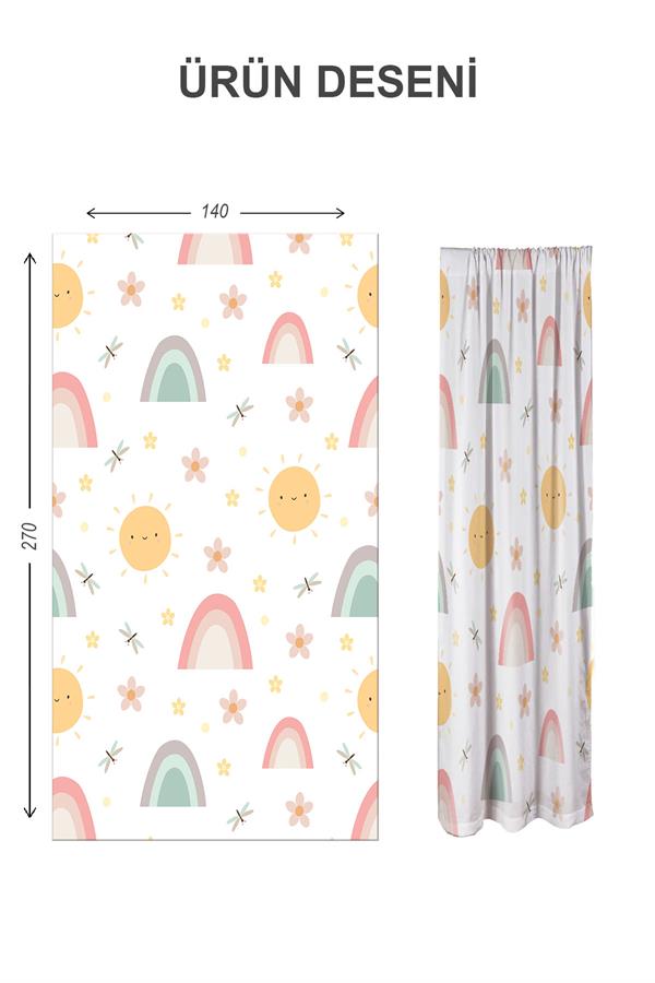 Dijital Baskı Yıkanabilir Dekoratif Modern Desenli 2 Kanat Bebek ve Çocuk Odası Fon Perdesi RB04