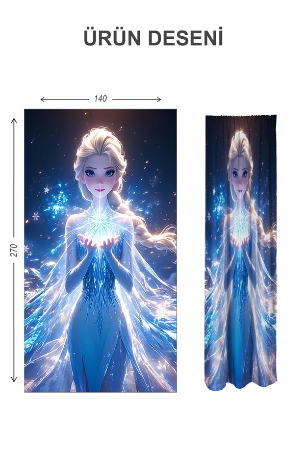 Dijital Baskı Yıkanabilir Elsa Desenli 2 Kanat Bebek ve Çocuk Odası Fon Perdesi
