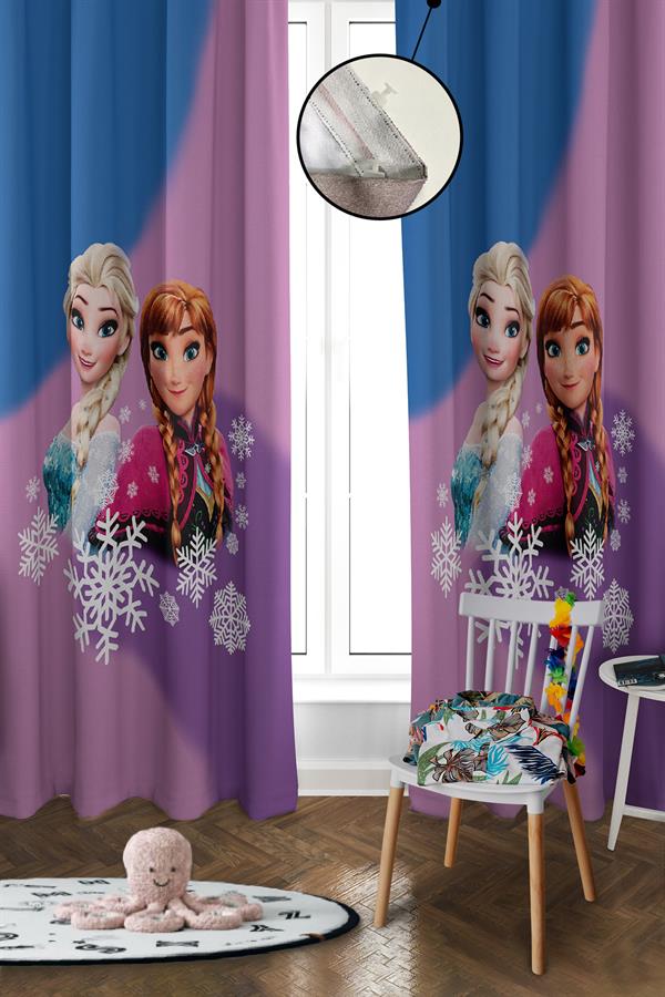 Dijital Baskı Yıkanabilir Elsa Desenli 2 Kanat Bebek ve Çocuk Odası Fon Perdesi