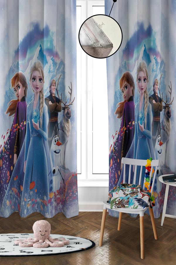 Dijital Baskı Yıkanabilir Elsa Desenli 2 Kanat Bebek ve Çocuk Odası Fon Perdesi