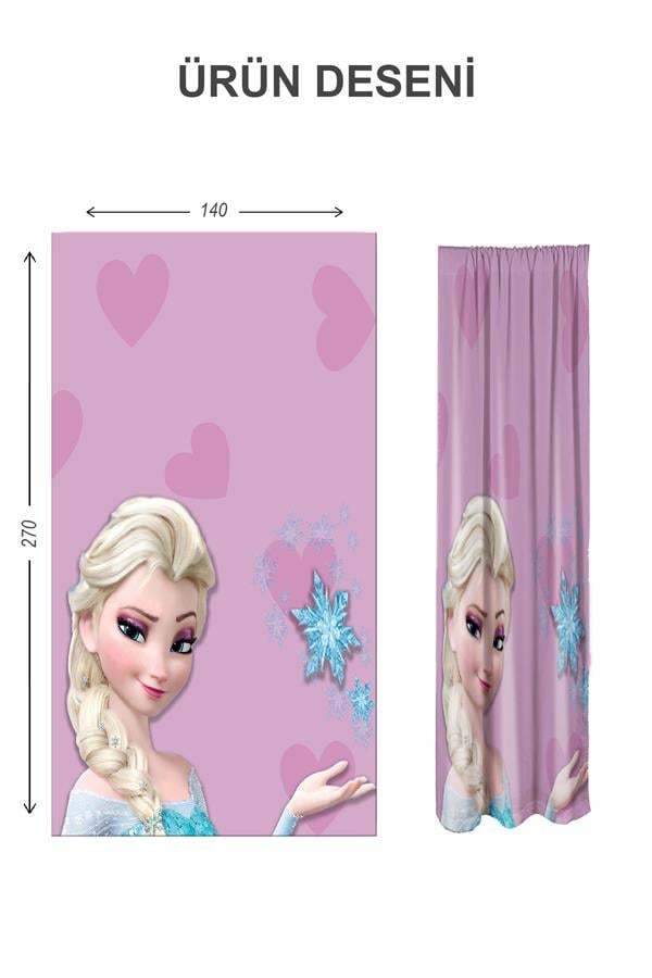 Dijital Baskı Yıkanabilir Elsa Desenli 2 Kanat Bebek ve Çocuk Odası Fon Perdesi