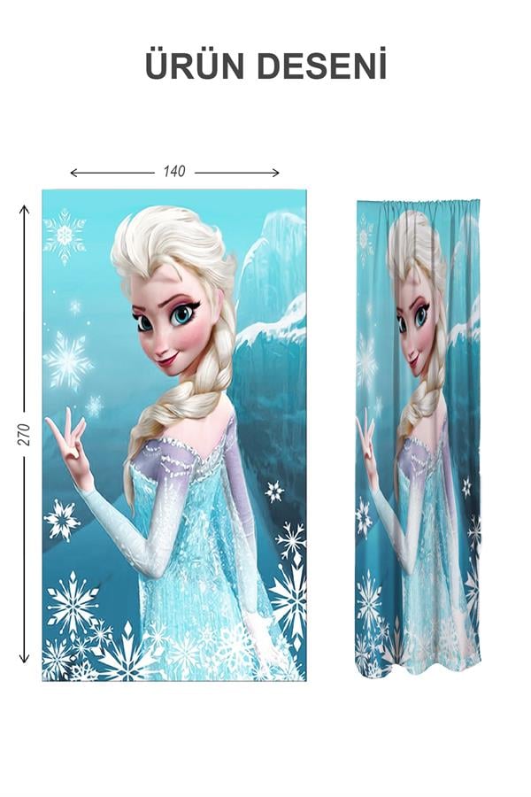 Dijital Baskı Yıkanabilir Elsa Desenli 2 Kanat Bebek ve Çocuk Odası Fon Perdesi