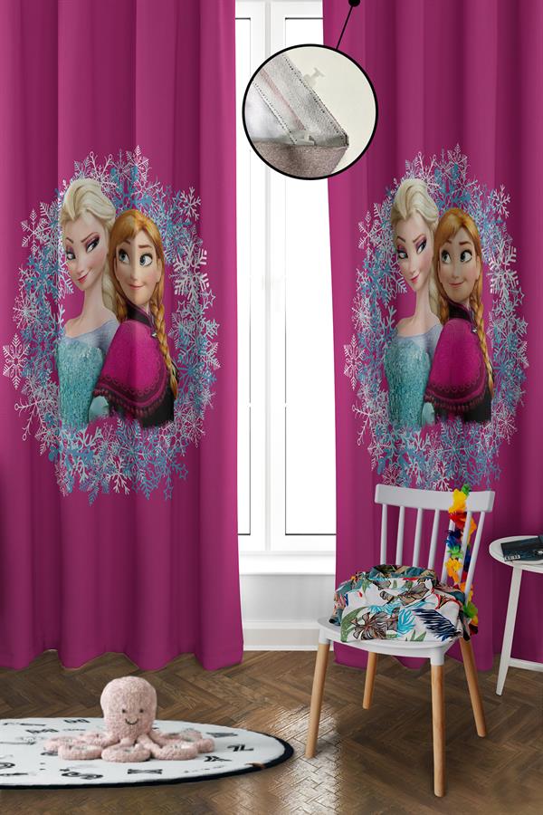 Dijital Baskı Yıkanabilir Elsa Desenli 2 Kanat Bebek ve Çocuk Odası Fon Perdesi