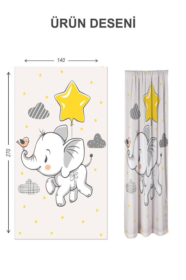 Dijital Baskı Yıkanabilir Fil Desenli 2 Kanat Bebek ve Çocuk Odası Fon Perdesi