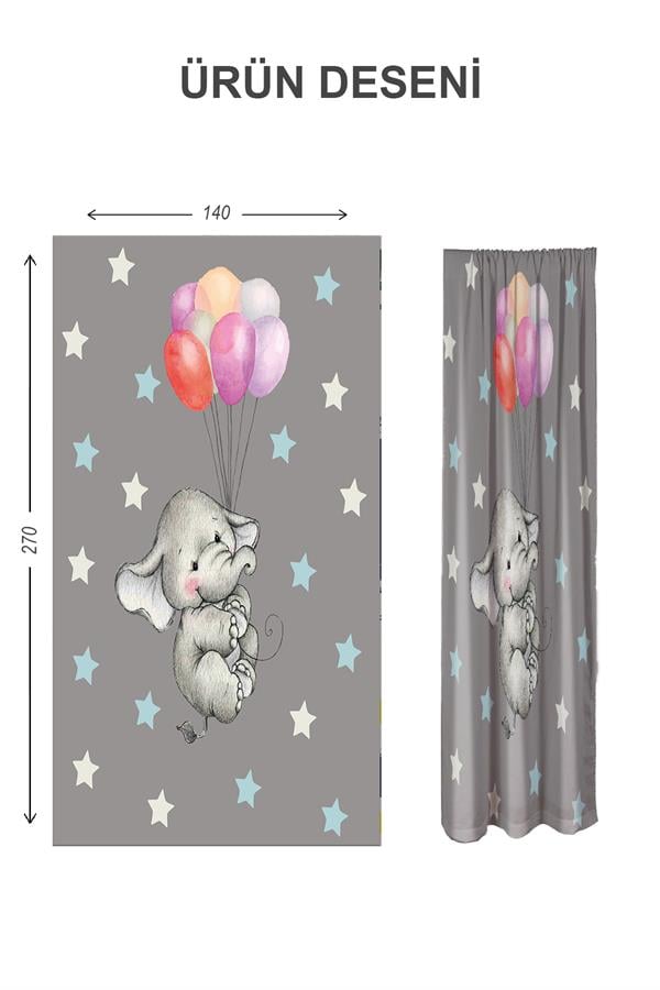 Dijital Baskı Yıkanabilir Fil Desenli 2 Kanat Bebek ve Çocuk Odası Fon Perdesi