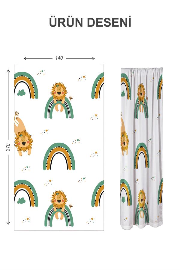 Dijital Baskı Yıkanabilir Gökkuşağı Desenli 2 Kanat Bebek ve Çocuk Odası Fon Perdesi