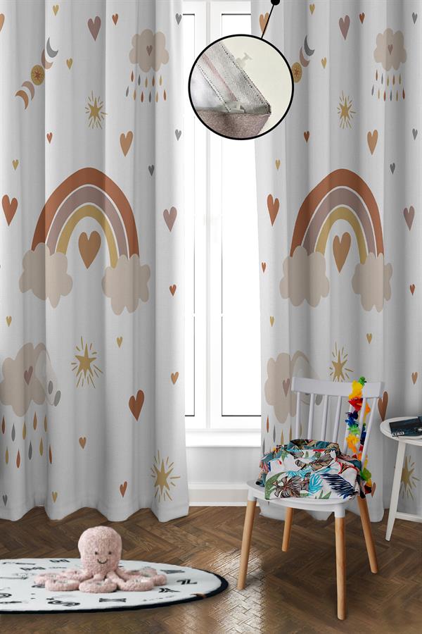 Dijital Baskı Yıkanabilir Gökkuşağı Desenli 2 Kanat Bebek ve Çocuk Odası Fon Perdesi