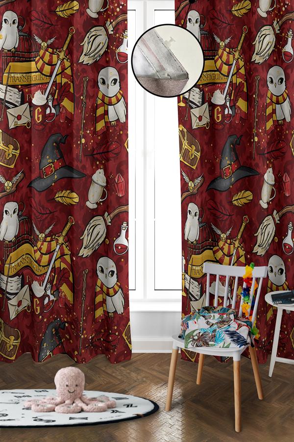 Dijital Baskı Yıkanabilir Harry Potter Desenli 2 Kanat Bebek ve Çocuk Odası Fon Perdesi
