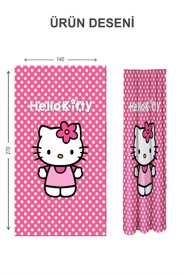 Dijital Baskı Yıkanabilir Hello Kitty Desenli 2 Kanat Bebek ve Çocuk Odası Fon Perdesi