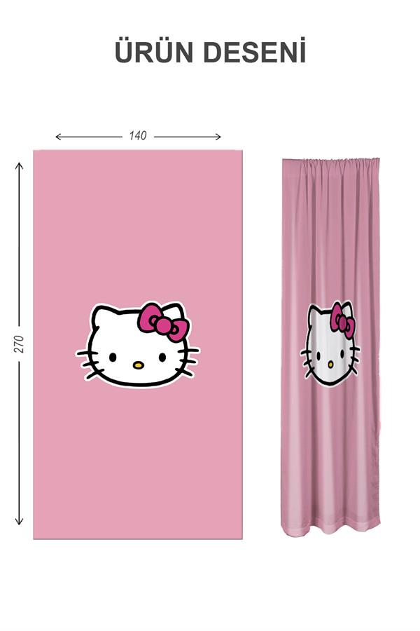Dijital Baskı Yıkanabilir Hello Kitty Desenli 2 Kanat Bebek ve Çocuk Odası Fon Perdesi